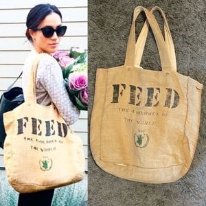 💰Feed the children of the world burlap tote, reversible